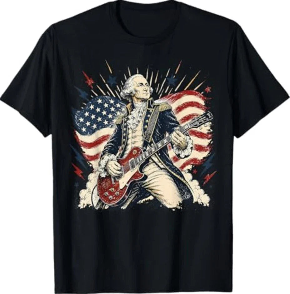 George Washington Playing Guitar 4th July 250th Anniversary T-Shirt Unisex T-shirt, Sweatshirt, Hoodie, Long Sleeve Tee - T-Shirt, Sweatshirt, Hoodie
