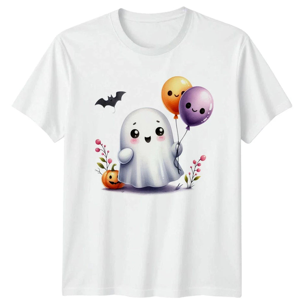 Cute Spooky Ghost With Balloons T-Shirt Kawaii Halloween Gift For Him And Her Unisex T-shirt, Sweatshirt, Hoodie, Long Sleeve Tee - T-Shirt, Sweatshirt, Hoodie