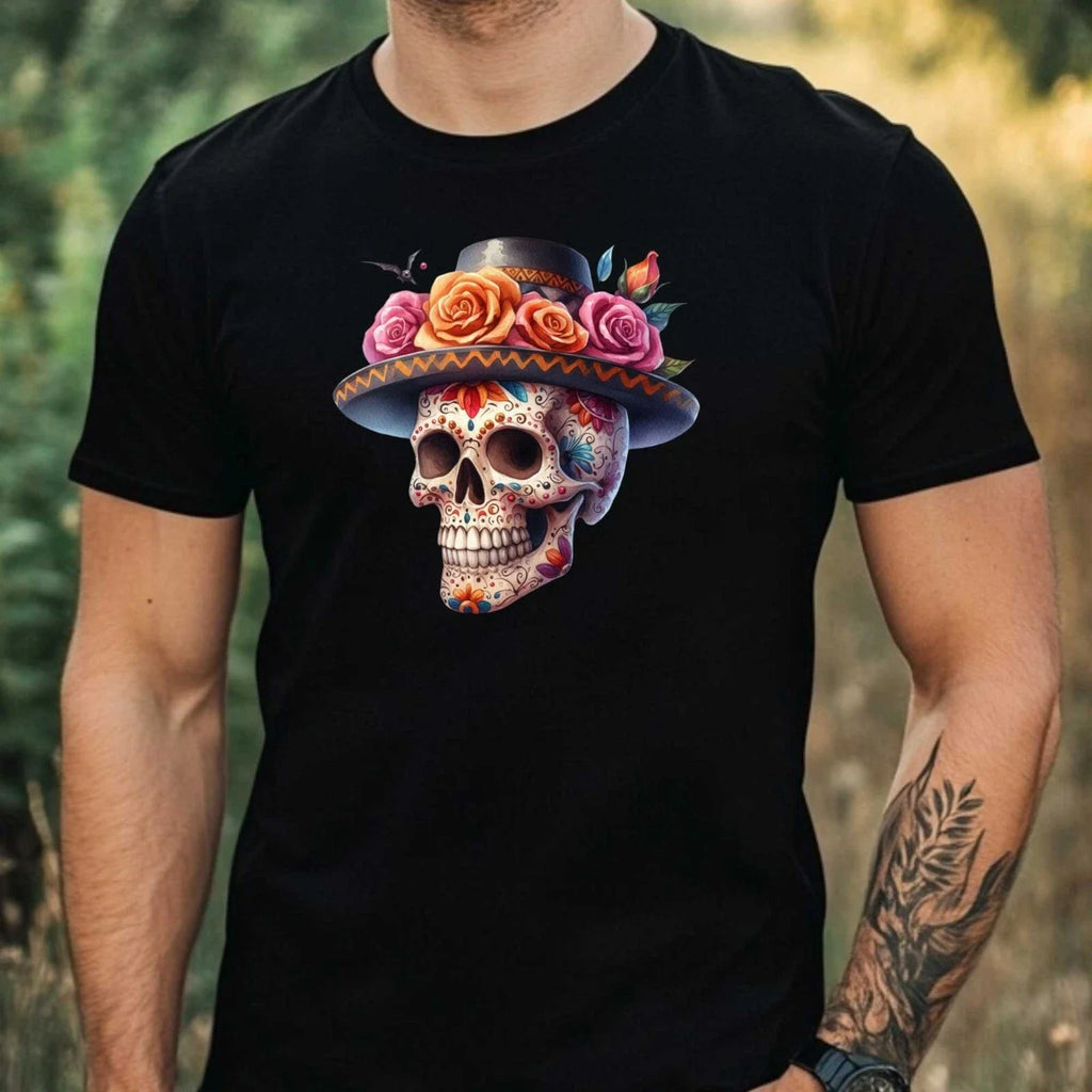 Mens Watercolour Rose Skull Motif Cotton T-Shirt Size XS to 5XL Unisex T-shirt, Sweatshirt, Hoodie, Long Sleeve Tee - T-Shirt, Sweatshirt, Hoodie
