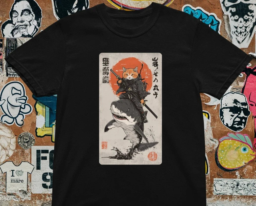 Samurai Cat T-Shirt - Japanese Ukiyo-e Style Graphic Tee, Warrior Cat Art Shirt Unisex T-shirt, Sweatshirt, Hoodie, Long Sleeve Tee - T-Shirt, Sweatshirt, Hoodie