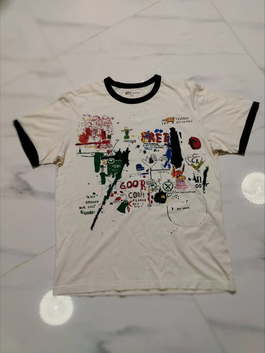 UNIQLO UT Archive Jean Michel Basquiat Ringer Tee XL White Rare Graphic Unisex T-shirt, Sweatshirt, Hoodie, Long Sleeve Tee - T-Shirt, Sweatshirt, Hoodie