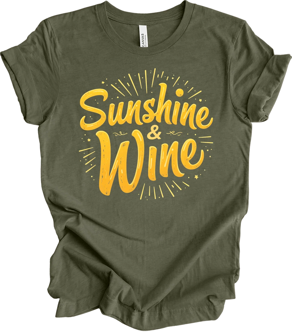 "Sunshine and Wine Retro Design | Summer Vibes Gift | Vintage Aestheti... T-shir Unisex T-shirt, Sweatshirt, Hoodie, Long Sleeve Tee - T-Shirt, Sweatshirt, Hoodie