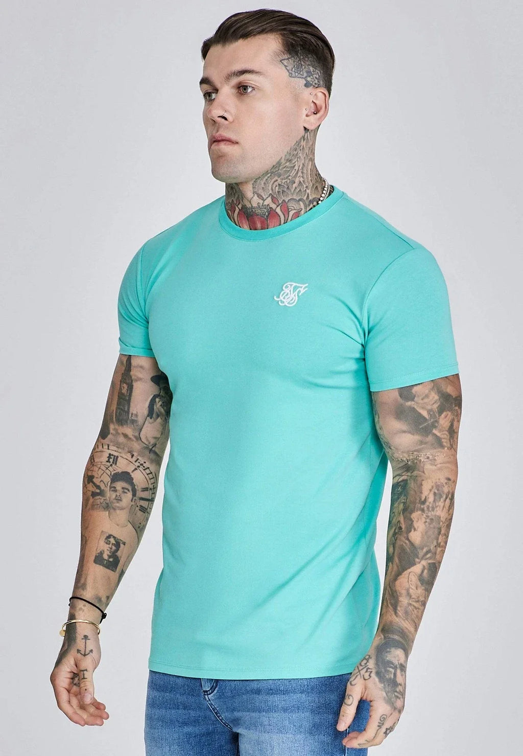 SikSilk Men's Muscle Fit Short Sleeved Crew Neck Essentials T-Shirt Tee Green Unisex T-shirt, Sweatshirt, Hoodie, Long Sleeve Tee - T-Shirt, Sweatshirt, Hoodie
