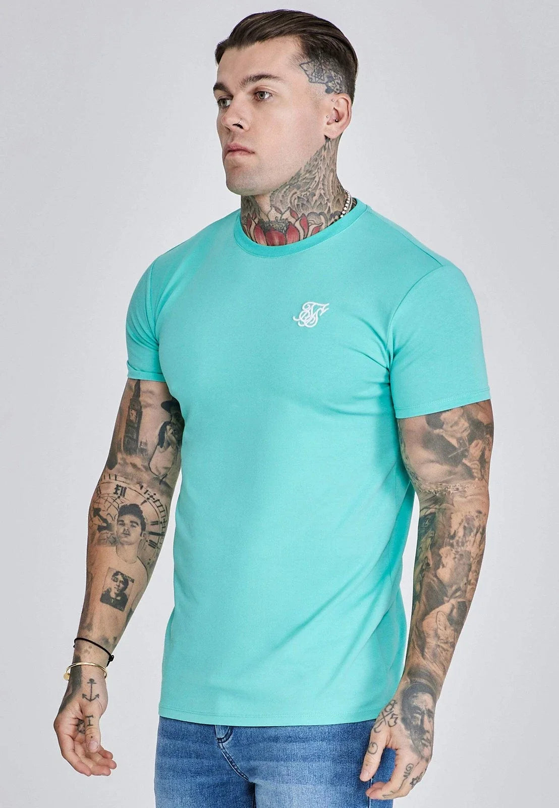 SikSilk Men's Muscle Fit Short Sleeved Crew Neck Essentials T-Shirt Tee Green Unisex T-shirt, Sweatshirt, Hoodie, Long Sleeve Tee - T-Shirt, Sweatshirt, Hoodie