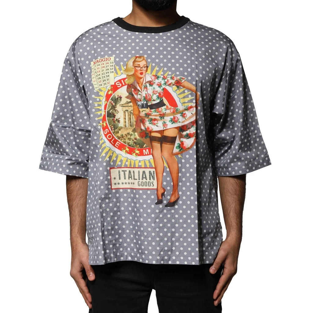 DOLCE & GABBANA T-shirt Gray Polka Dot Pin-Up Print Crew Neck IT48/US38/M 420usd Unisex T-shirt, Sweatshirt, Hoodie, Long Sleeve Tee - T-Shirt, Sweatshirt, Hoodie