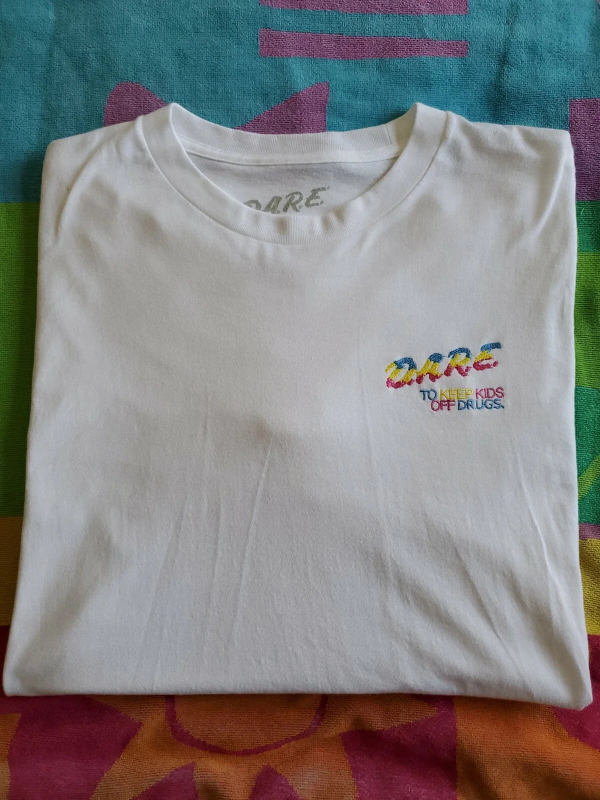 NWOT D.A.R.E Program Kids Off Drugs Embroidered Neon Style TShirt Size: Large Unisex T-shirt, Sweatshirt, Hoodie, Long Sleeve Tee - T-Shirt, Sweatshirt, Hoodie