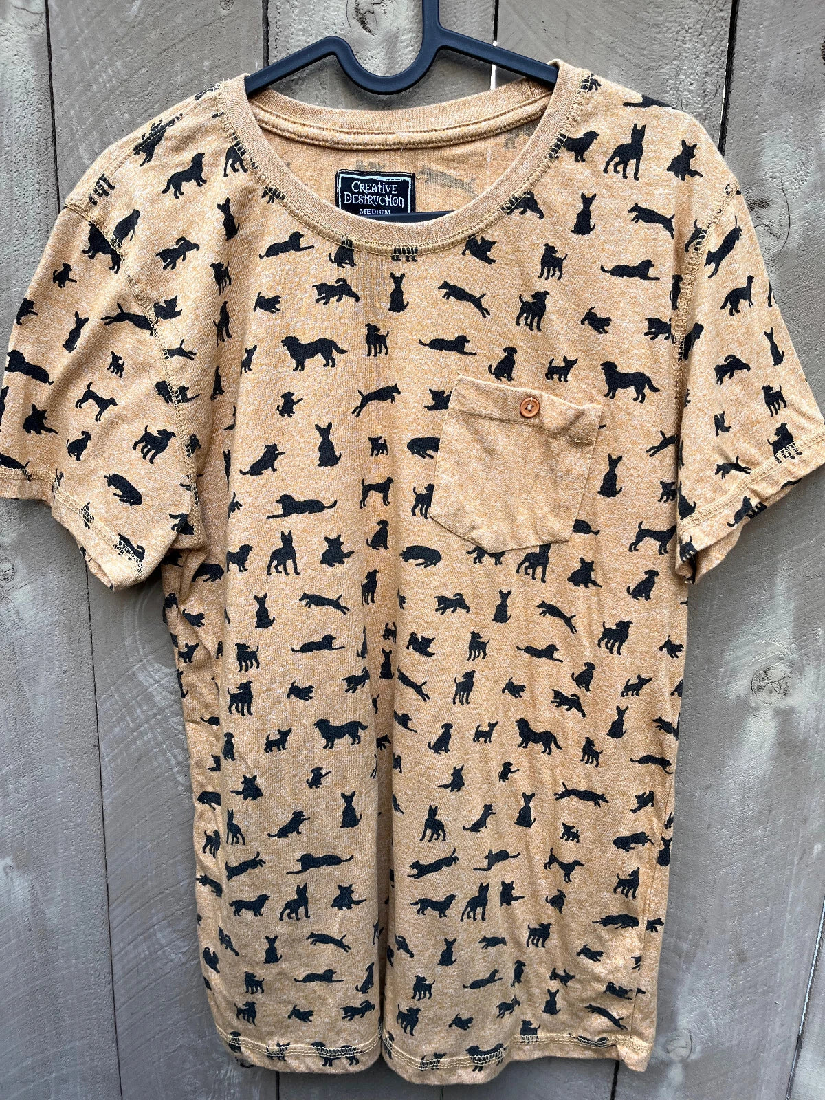 Creative Destruction Dog Print Yellow Pocket T-Shirt - Men's Sz M Unisex T-shirt, Sweatshirt, Hoodie, Long Sleeve Tee - T-Shirt, Sweatshirt, Hoodie