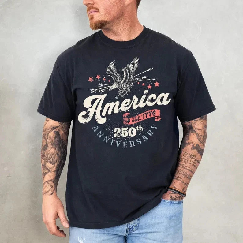 USA 250 Anniversary Shirt Retro 4th of July Patriotic 1776 USA Tee Unisex T-shirt, Sweatshirt, Hoodie, Long Sleeve Tee - T-Shirt, Sweatshirt, Hoodie
