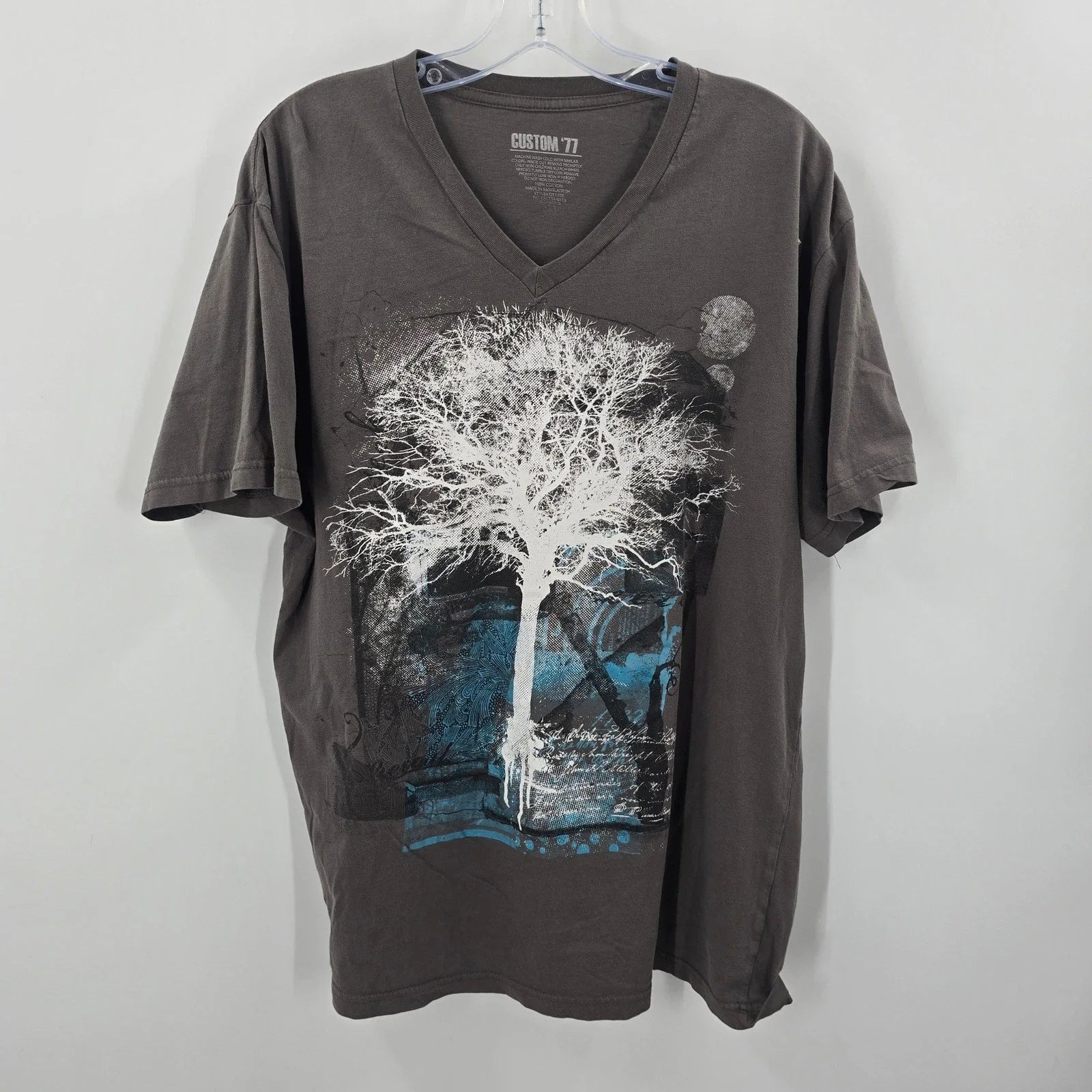 Custom 77 Mens V-Neck Graphic Tee Charcoal Gray White Tree Blue Art Large Unisex T-shirt, Sweatshirt, Hoodie, Long Sleeve Tee - T-Shirt, Sweatshirt, Hoodie