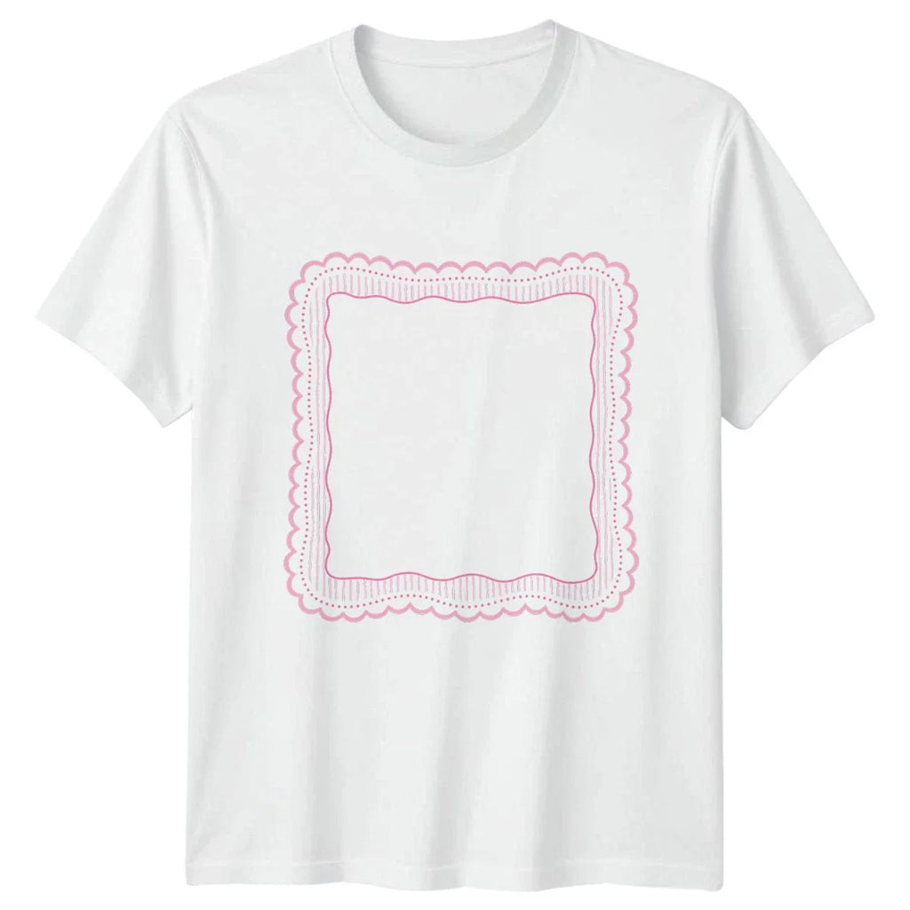 Preppy Pink Scalloped Frame Womens T-Shirt Aesthetic Pink Frames Gift For Her Unisex T-shirt, Sweatshirt, Hoodie, Long Sleeve Tee - T-Shirt, Sweatshirt, Hoodie
