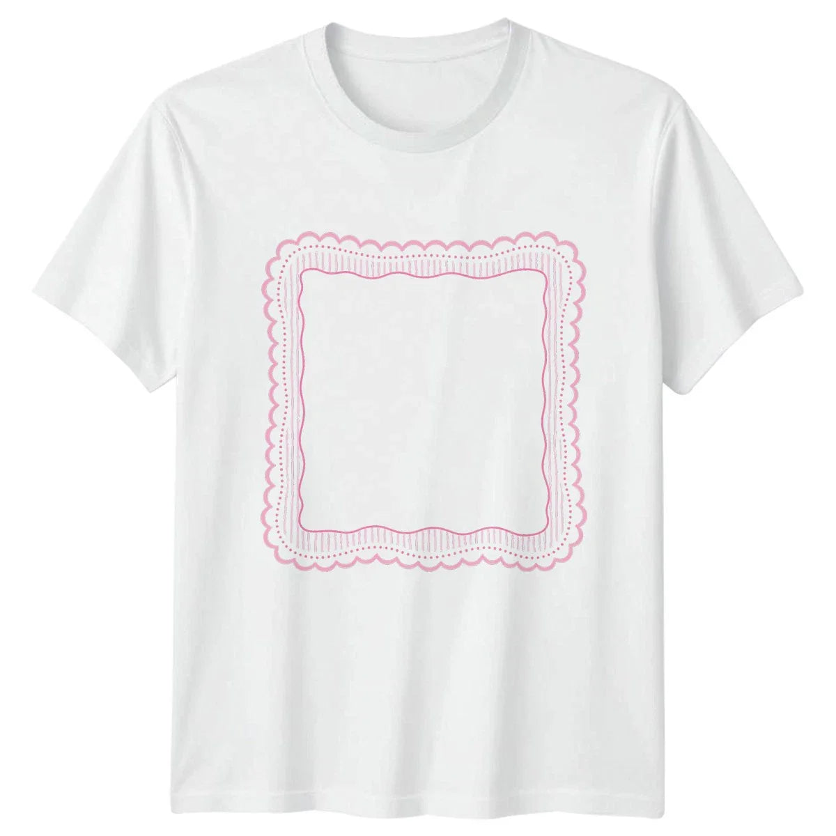 Preppy Pink Scalloped Frame Womens T-Shirt Aesthetic Pink Frames Gift For Her Unisex T-shirt, Sweatshirt, Hoodie, Long Sleeve Tee - T-Shirt, Sweatshirt, Hoodie