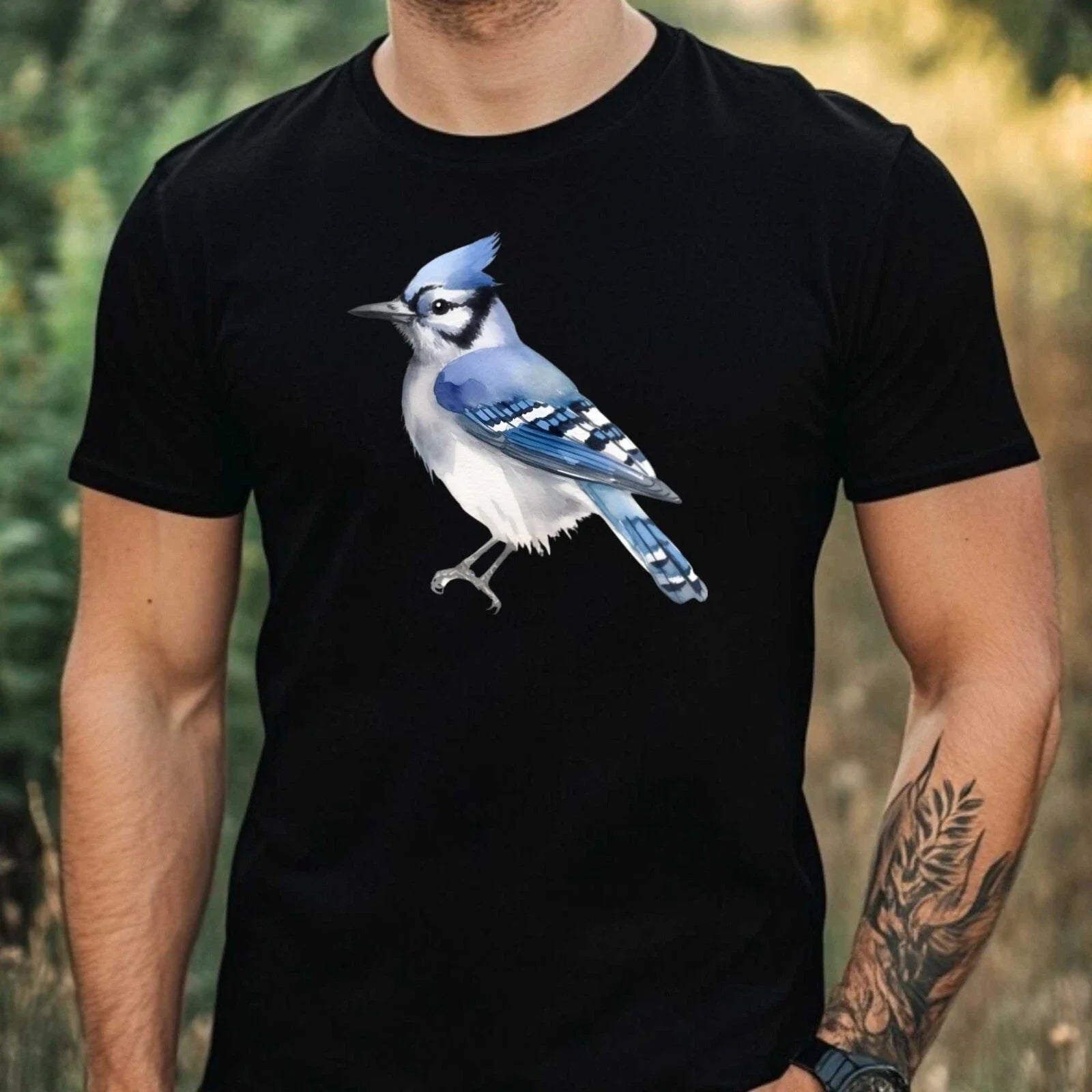 Mens Watercolour Bird Print Cotton T-Shirt Size XS to 5XL Unisex T-shirt, Sweatshirt, Hoodie, Long Sleeve Tee - T-Shirt, Sweatshirt, Hoodie
