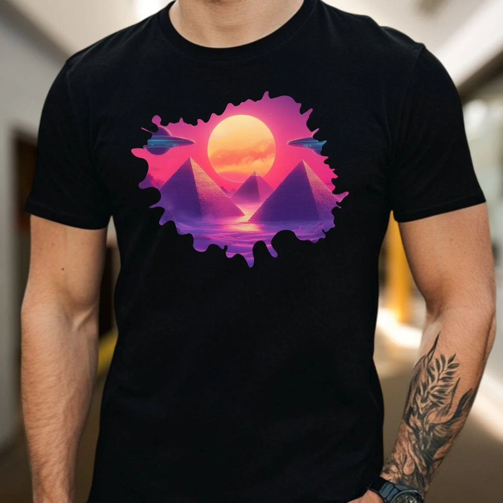 Mens UFO Pyramid Motif Cotton T-Shirt Size XS to 5XL Unisex T-shirt, Sweatshirt, Hoodie, Long Sleeve Tee - T-Shirt, Sweatshirt, Hoodie