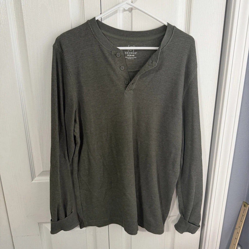 George Green Long Sleeve Henley Mens Size Medium Travel Minimalist Casual Unisex T-shirt, Sweatshirt, Hoodie, Long Sleeve Tee - T-Shirt, Sweatshirt, Hoodie