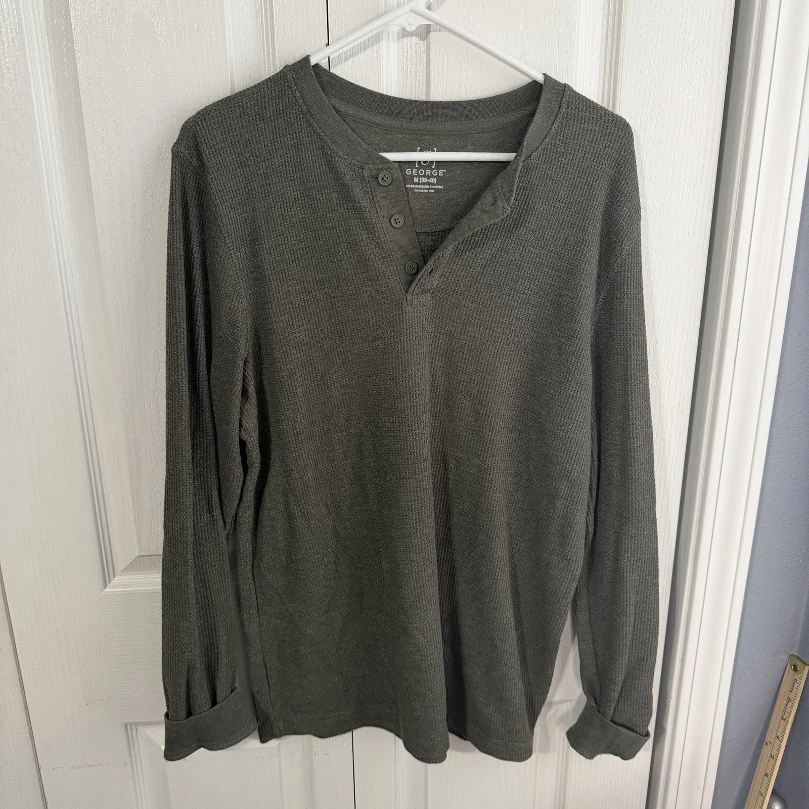 George Green Long Sleeve Henley Mens Size Medium Travel Minimalist Casual Unisex T-shirt, Sweatshirt, Hoodie, Long Sleeve Tee - T-Shirt, Sweatshirt, Hoodie