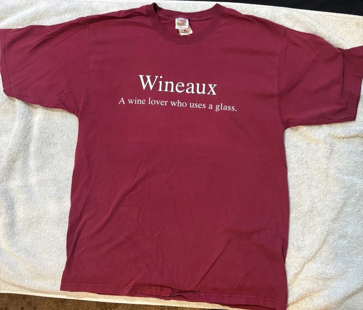 Fruit of the Loom Loftteez Wineaux Burgundy Cotton Graphic T-Shirt Men's L Unisex T-shirt, Sweatshirt, Hoodie, Long Sleeve Tee - T-Shirt, Sweatshirt, Hoodie