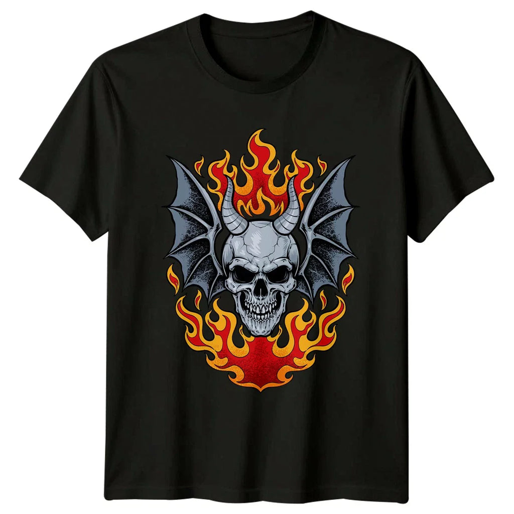 Demon Skull Wings Flames T-Shirt Biker Gothic Gift For Him And Her Unisex T-shirt, Sweatshirt, Hoodie, Long Sleeve Tee - T-Shirt, Sweatshirt, Hoodie