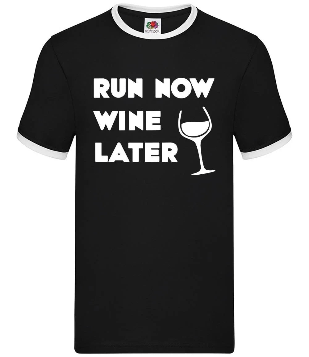 Run Now Wine Later - Mens Ringer - Red White Pinot Drink Drinking 5K 10K Unisex T-shirt, Sweatshirt, Hoodie, Long Sleeve Tee - T-Shirt, Sweatshirt, Hoodie