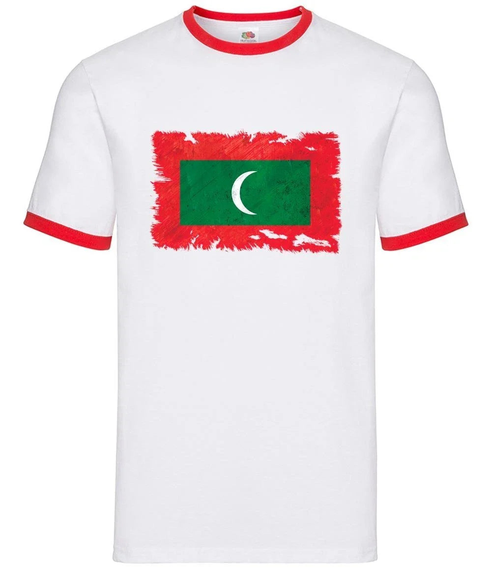 Drapeau Maldives Style Grunge Homme Ringer T-Shirt Coton Manches Courtes Unisex T-shirt, Sweatshirt, Hoodie, Long Sleeve Tee - T-Shirt, Sweatshirt, Hoodie