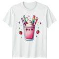 Cute Happy Milkshake Sweet Strawberry T-Shirt Kawaii Dessert Food Drink Birthday Unisex T-shirt, Sweatshirt, Hoodie, Long Sleeve Tee - T-Shirt, Sweatshirt, Hoodie