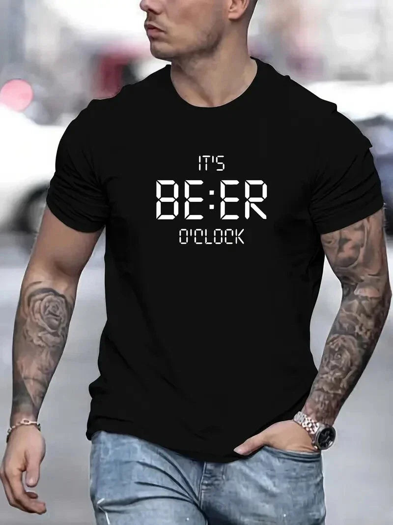 Men's Royal Blue 'It's Beer O'Clock' Graphic T-Shirt - Casual Summer Cotton Crew Unisex T-shirt, Sweatshirt, Hoodie, Long Sleeve Tee - T-Shirt, Sweatshirt, Hoodie