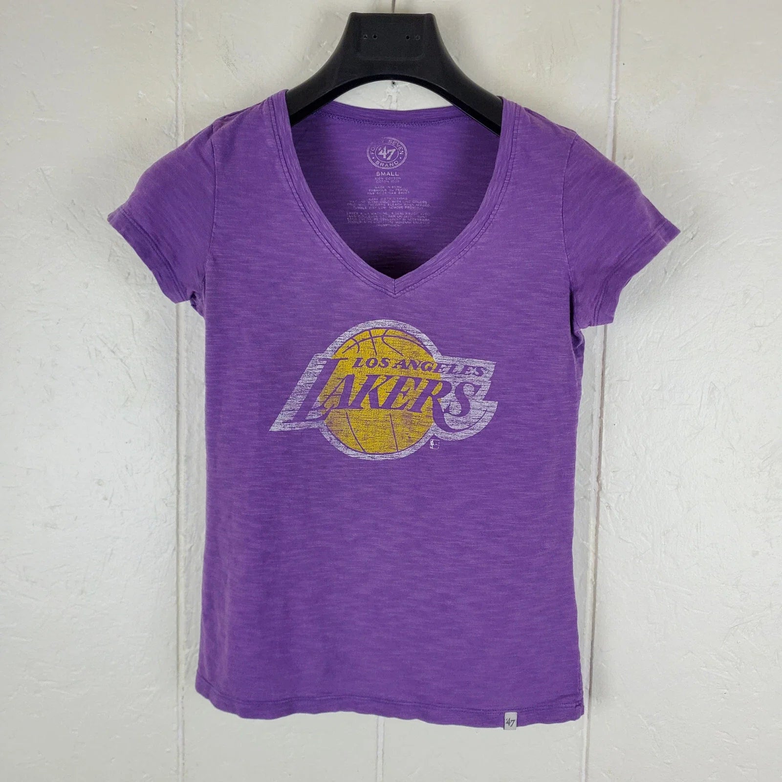 Los Angeles Lakers Shirt Men's Small Purple Graphic V Neck Short Sleeve Stretch Unisex T-shirt, Sweatshirt, Hoodie, Long Sleeve Tee - T-Shirt, Sweatshirt, Hoodie