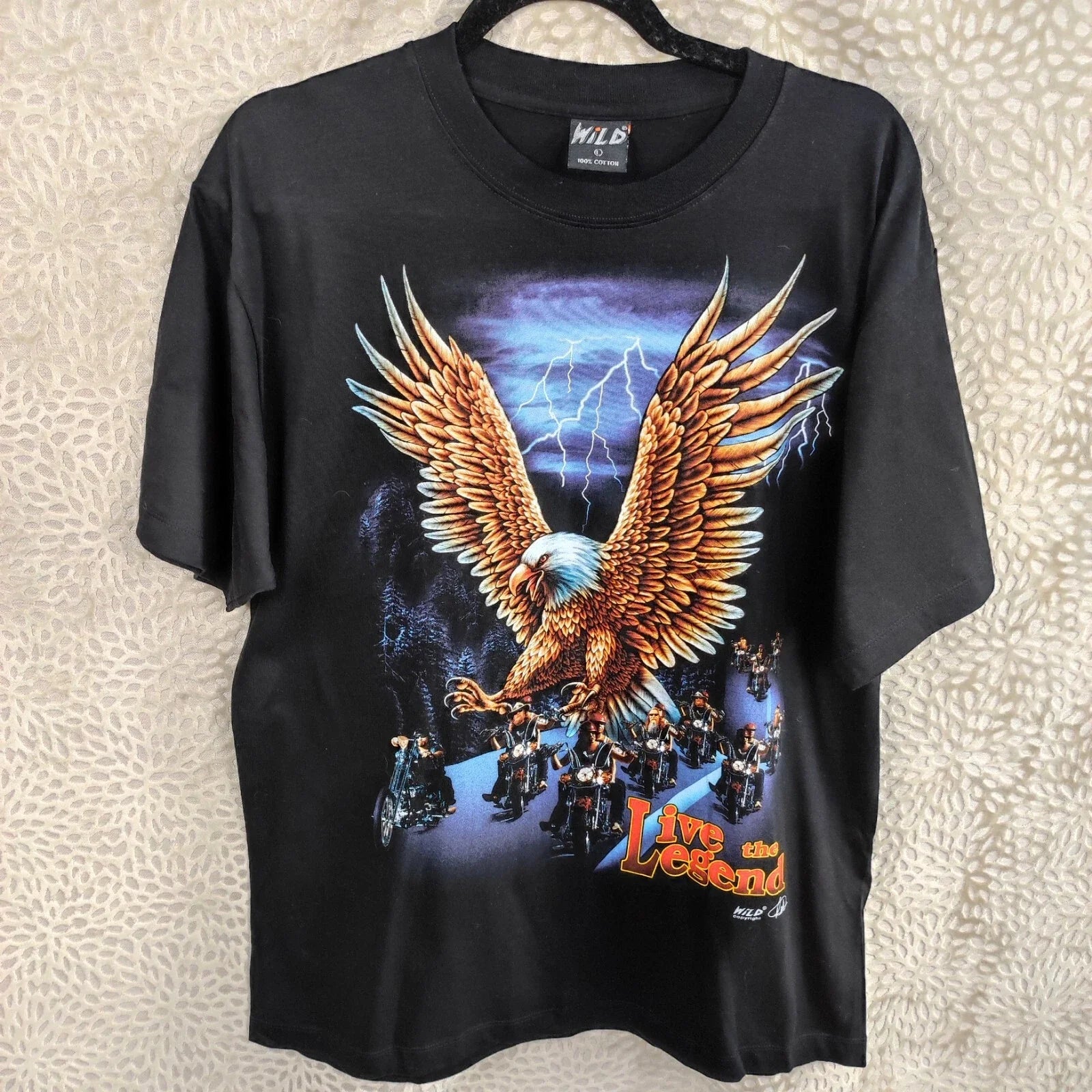 Wild Mens Black Eagle Bikers Lightning Graphic T shirt Size Large 100% Cotton Unisex T-shirt, Sweatshirt, Hoodie, Long Sleeve Tee - T-Shirt, Sweatshirt, Hoodie