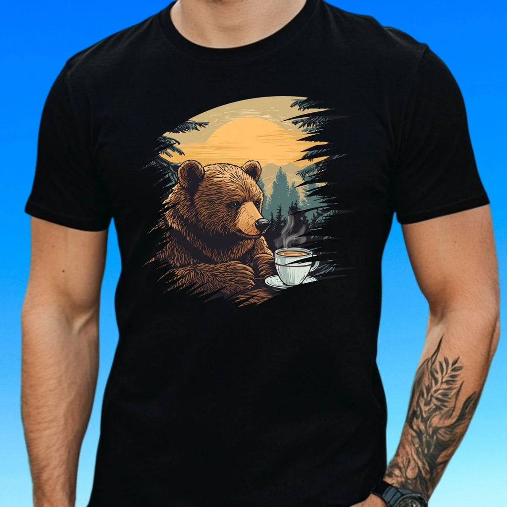 Mens Bear Drinking Coffee Motif Cotton T-Shirt Size XS to 5XL Unisex T-shirt, Sweatshirt, Hoodie, Long Sleeve Tee - T-Shirt, Sweatshirt, Hoodie