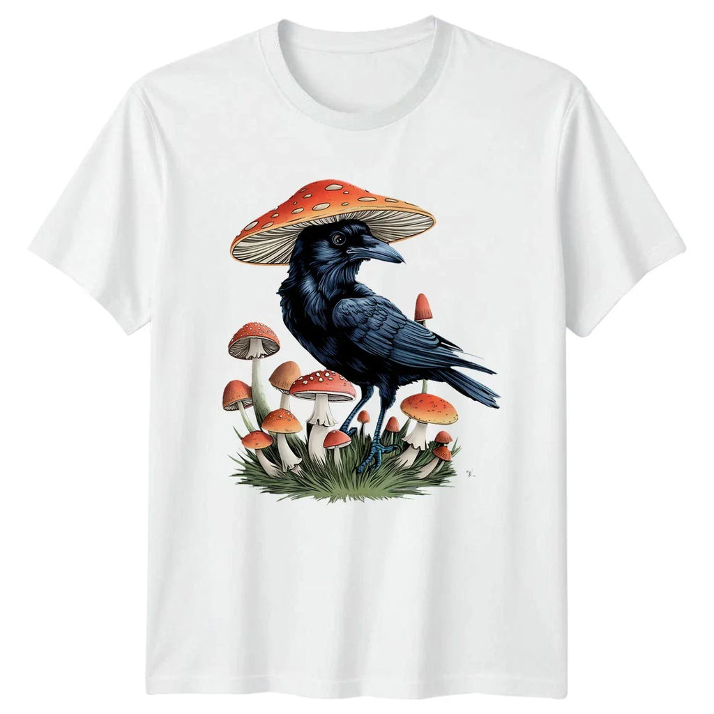 Mystical Raven Mushroom Forest Spirit T-Shirt Woodland Art Nature Birthday Gift Unisex T-shirt, Sweatshirt, Hoodie, Long Sleeve Tee - T-Shirt, Sweatshirt, Hoodie
