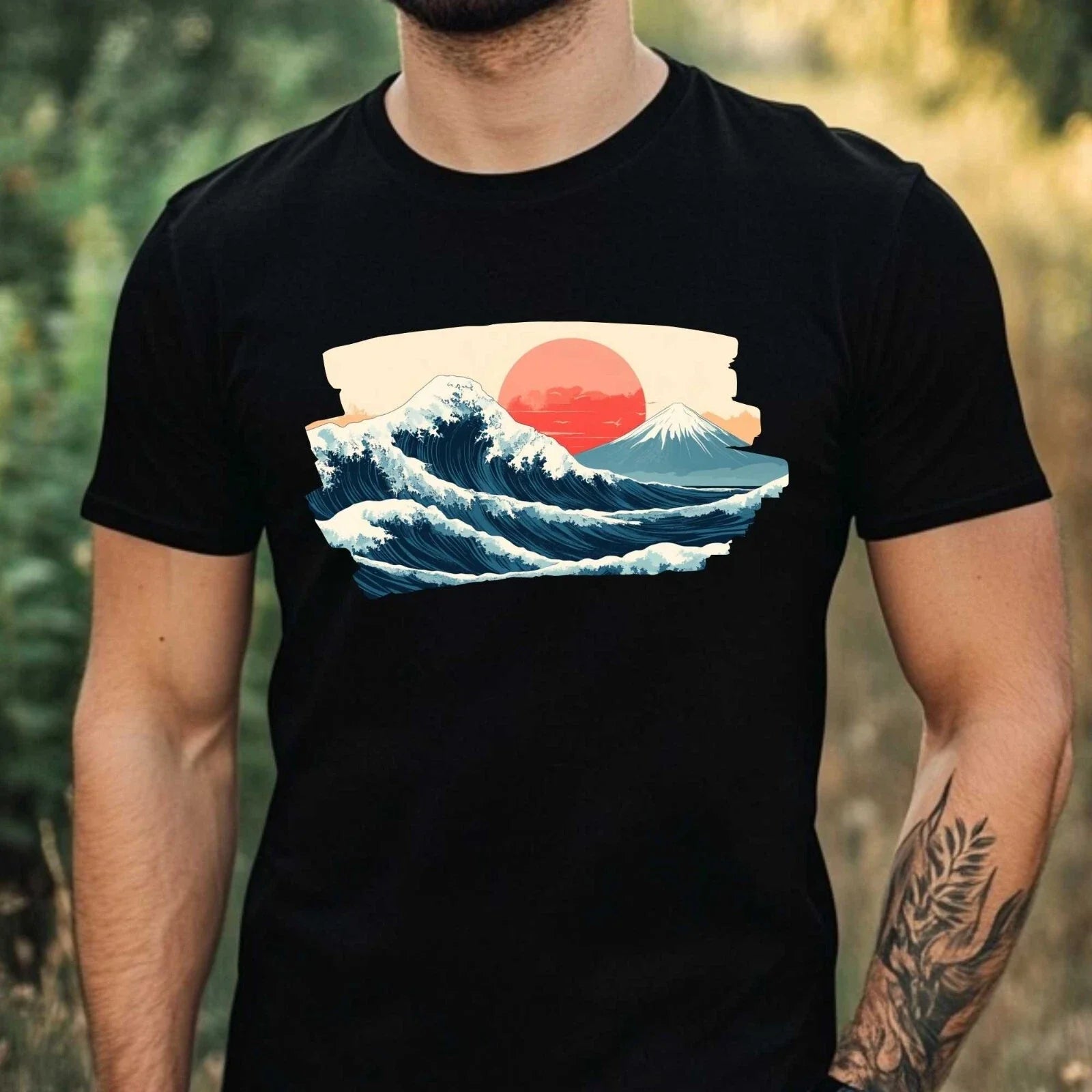 Mens Sea Waves Motif Cotton T-Shirt Size XS to 5XL Unisex T-shirt, Sweatshirt, Hoodie, Long Sleeve Tee - T-Shirt, Sweatshirt, Hoodie