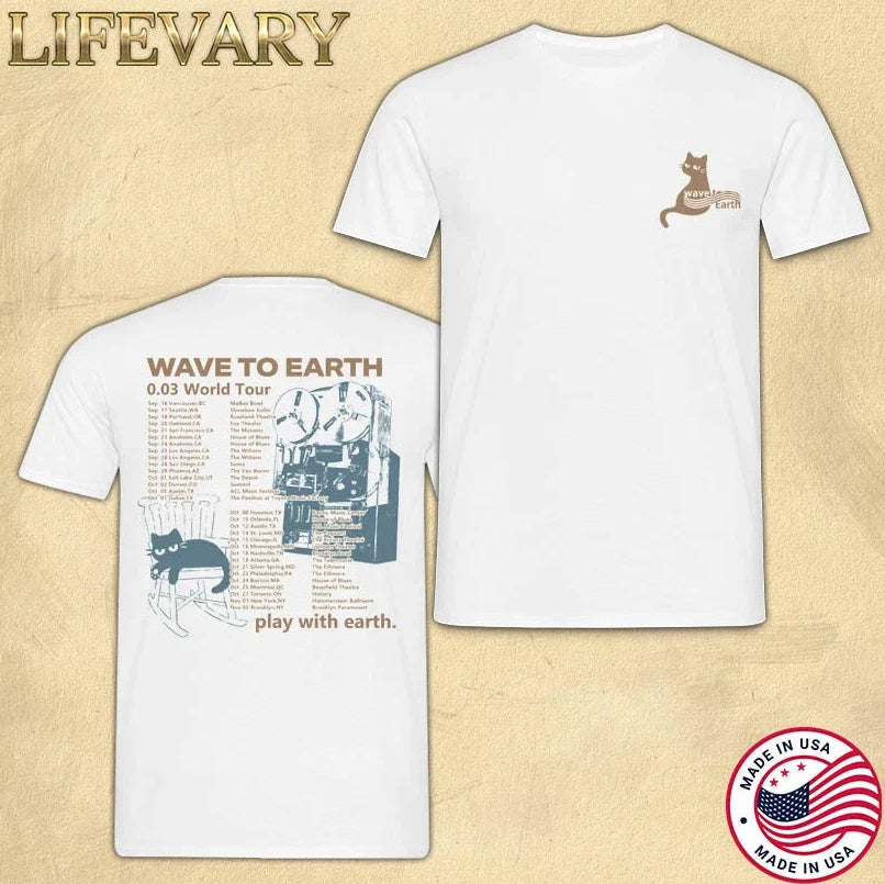 Wave To Earth Graphic Tee | White Cat Artwork Shirt | Indie Music Fan Merch Unisex T-shirt, Sweatshirt, Hoodie, Long Sleeve Tee - T-Shirt, Sweatshirt, Hoodie