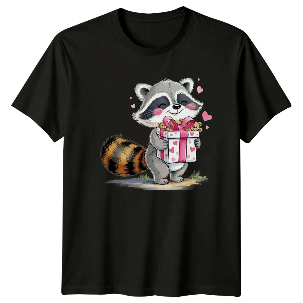 Raccoon With Gift Box Animals Mens T-Shirt Womens Tee Graphic Unisex Top Unisex T-shirt, Sweatshirt, Hoodie, Long Sleeve Tee - T-Shirt, Sweatshirt, Hoodie