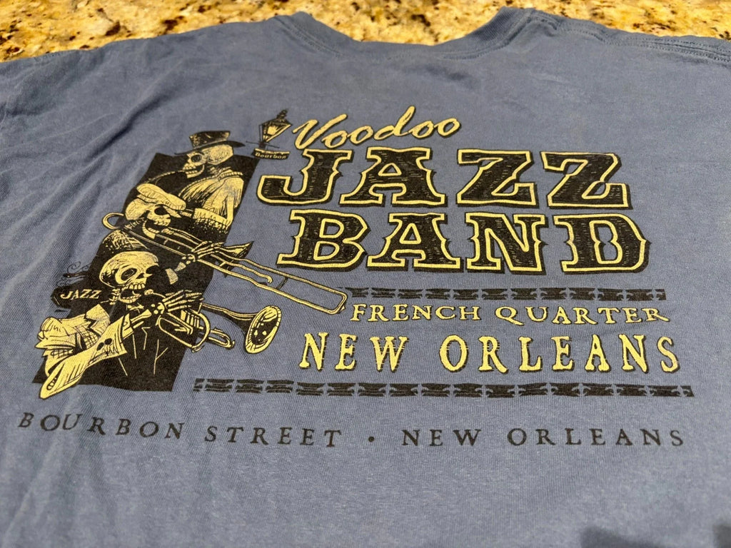 Vintage New Orleans Voodo Jazz Mens T-Shirt with Trumpet and Trombone Mens Large Unisex T-shirt, Sweatshirt, Hoodie, Long Sleeve Tee - T-Shirt, Sweatshirt, Hoodie