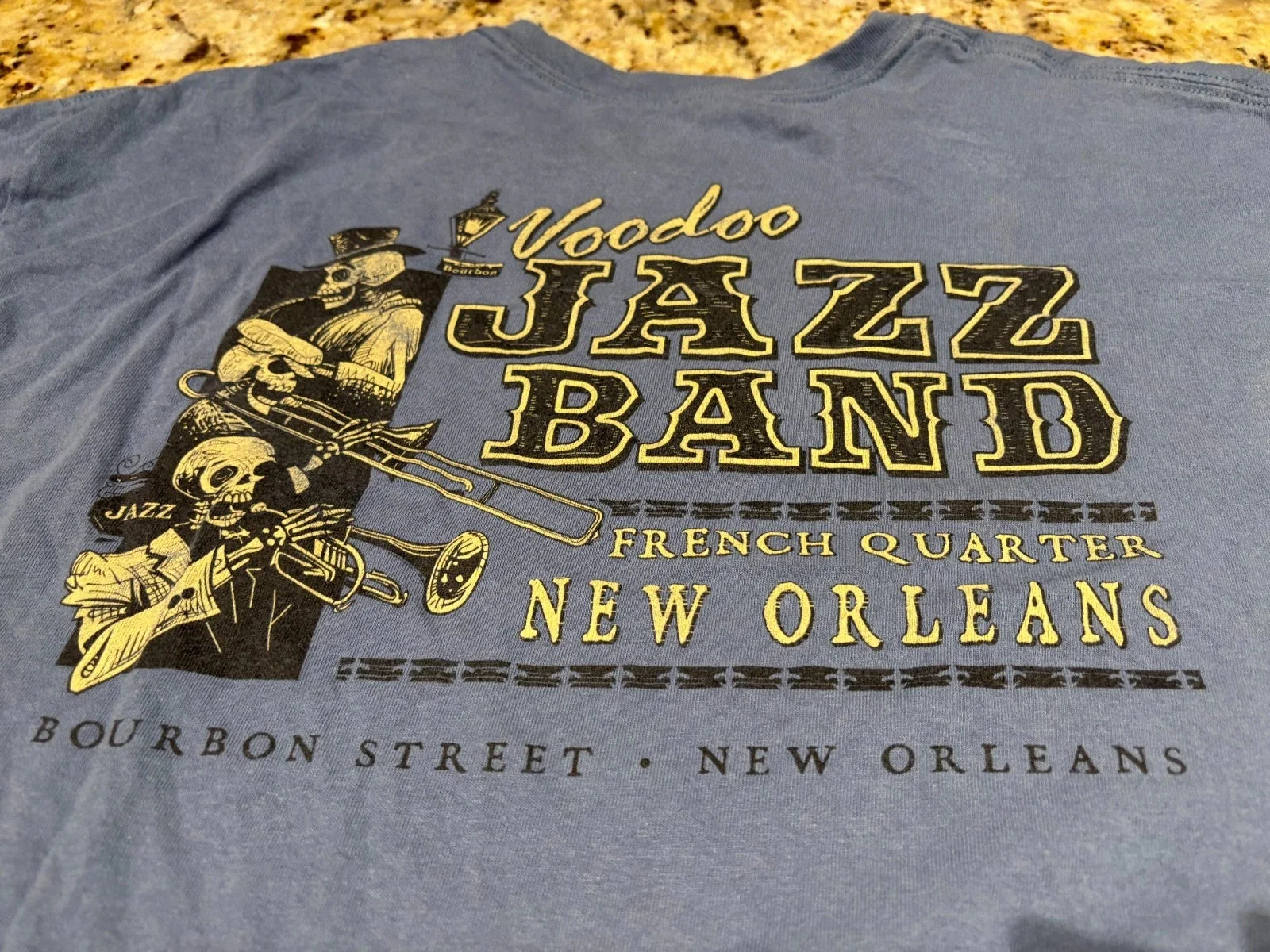 Vintage New Orleans Voodo Jazz Mens T-Shirt with Trumpet and Trombone Mens Large Unisex T-shirt, Sweatshirt, Hoodie, Long Sleeve Tee - T-Shirt, Sweatshirt, Hoodie