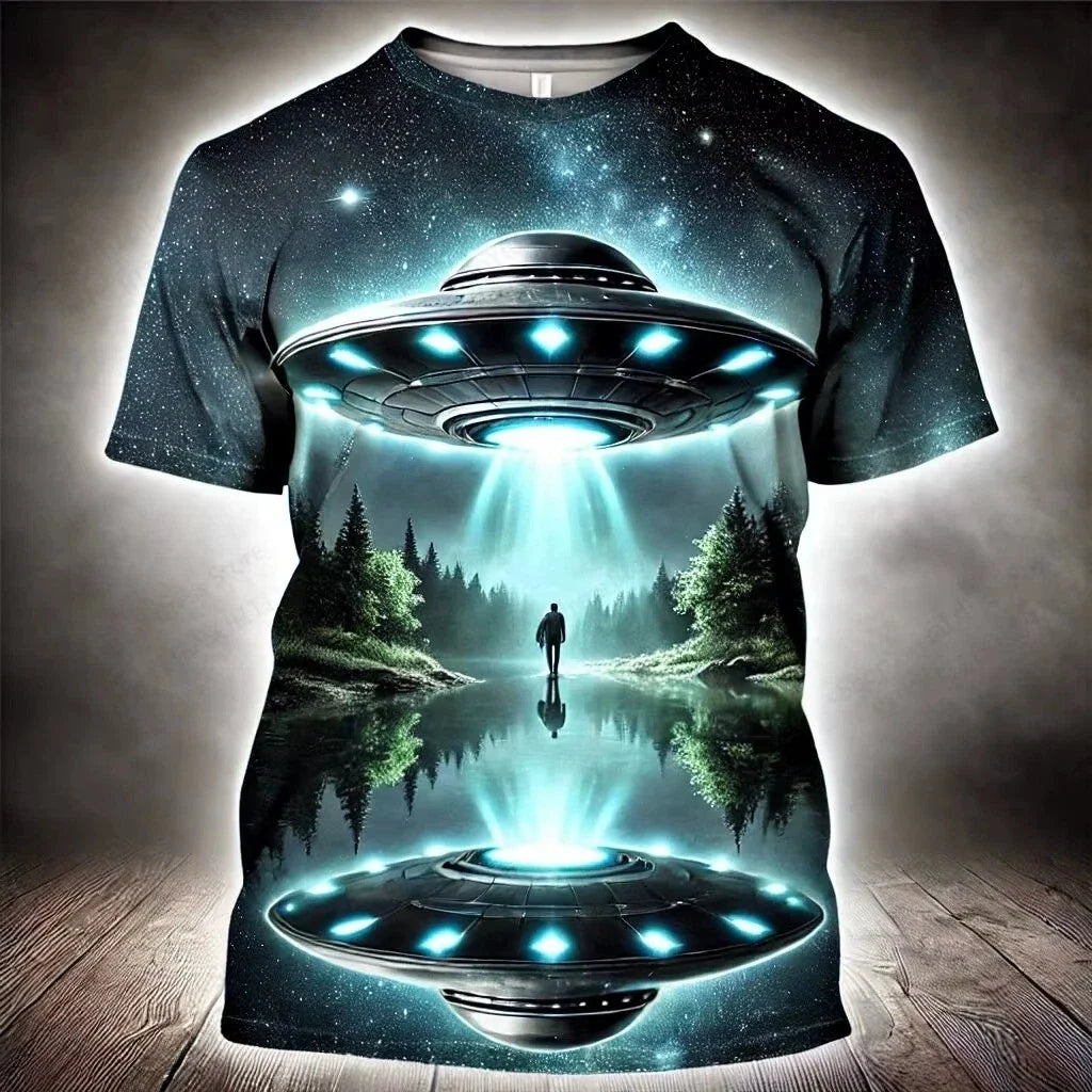 Men UFO Alien 3D Print T Shirt Funny Graphic Summer Casual Short Sleeve Unisex T-shirt, Sweatshirt, Hoodie, Long Sleeve Tee - T-Shirt, Sweatshirt, Hoodie