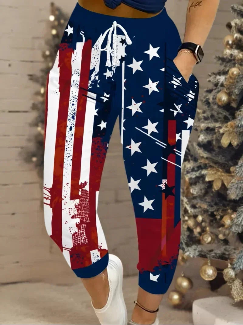new Women's Casual 3D American Flag Print Drawstring Pants with Pockets Unisex T-shirt, Sweatshirt, Hoodie, Long Sleeve Tee - T-Shirt, Sweatshirt, Hoodie