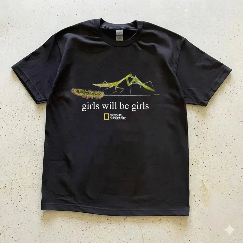 Girls Will Be Girls Praying Mantis T-shirt, Vintage Aesthetic Insect T-Shirt Unisex T-shirt, Sweatshirt, Hoodie, Long Sleeve Tee - T-Shirt, Sweatshirt, Hoodie