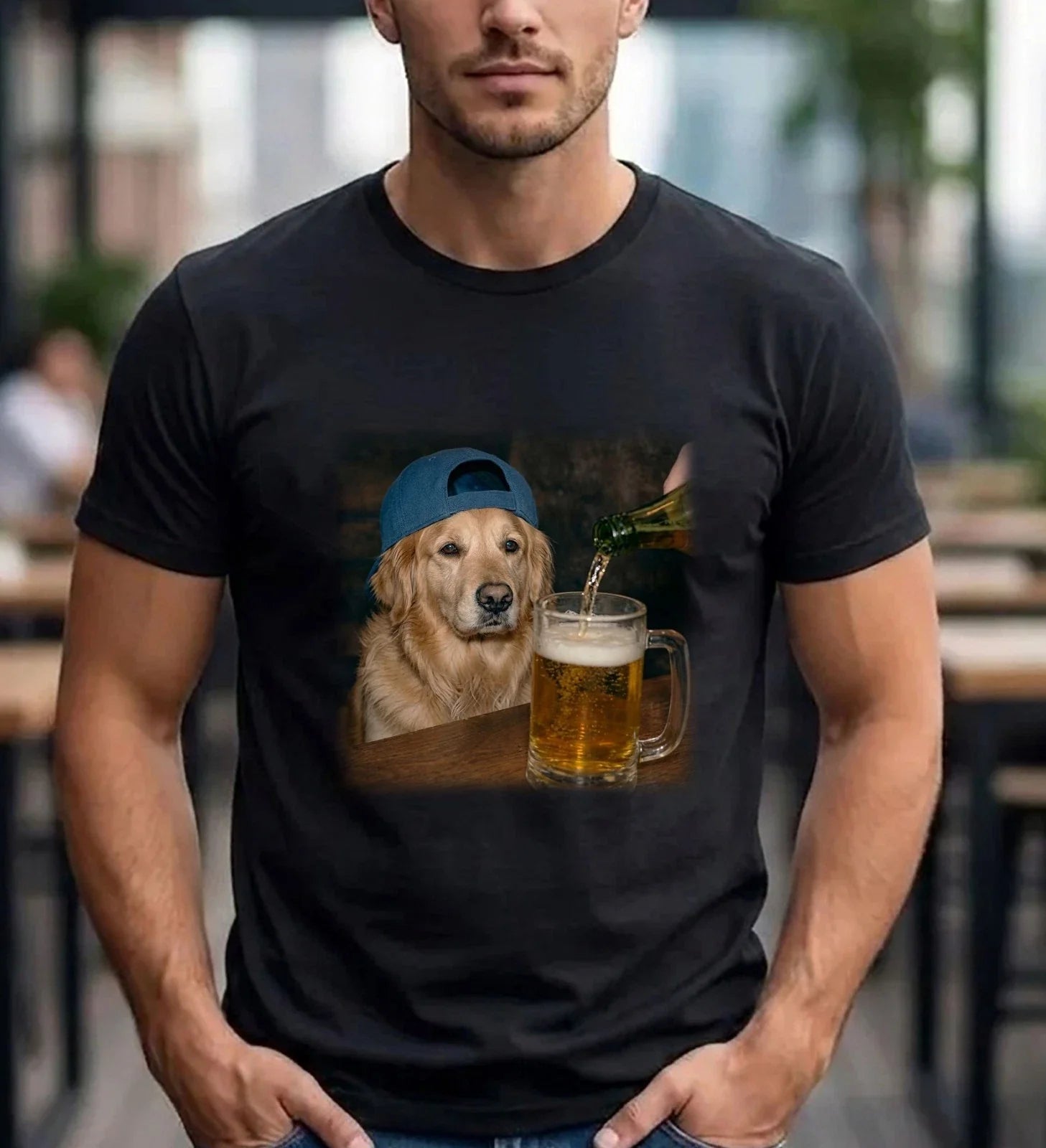 Golden Retriever Beer T-Shirt Cute Dog Tee Backward Cap Men Women Shirt Unisex T-shirt, Sweatshirt, Hoodie, Long Sleeve Tee - T-Shirt, Sweatshirt, Hoodie