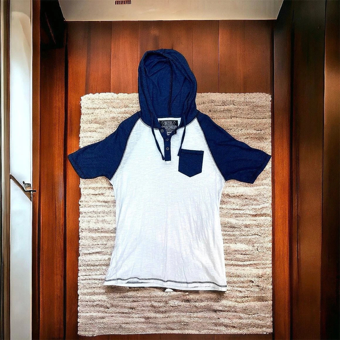 Broken Threads Hooded T Shirt Blue White Medium Unisex T-shirt, Sweatshirt, Hoodie, Long Sleeve Tee - T-Shirt, Sweatshirt, Hoodie