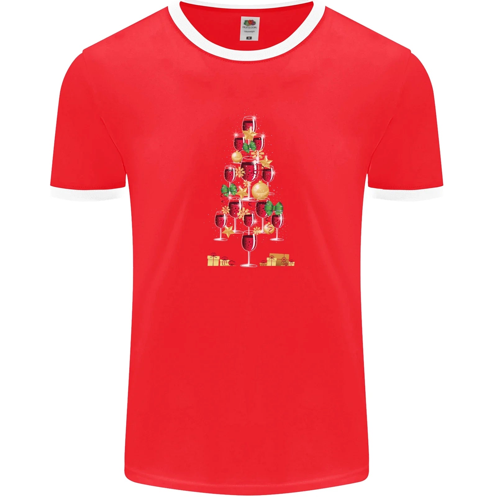 Wine Christmas Tree Xmas Alcohol Funny Mens Ringer T-Shirt FotL Unisex T-shirt, Sweatshirt, Hoodie, Long Sleeve Tee - T-Shirt, Sweatshirt, Hoodie