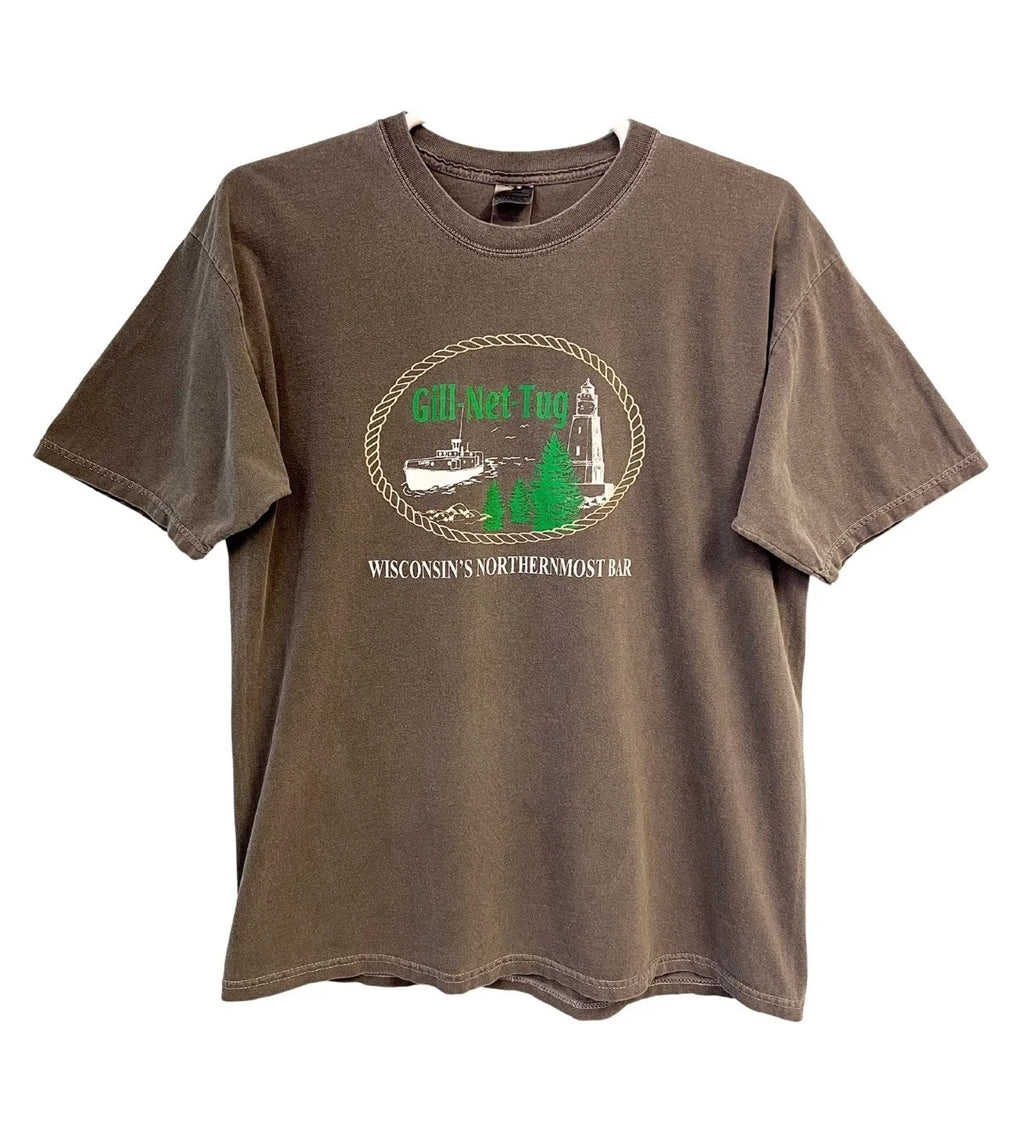 Vintage Gill Net Tug Wisconsins Northernmost Bar Faded Gray T Shirt XL Unisex T-shirt, Sweatshirt, Hoodie, Long Sleeve Tee - T-Shirt, Sweatshirt, Hoodie