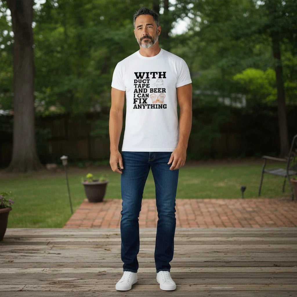 NWT With Duct Tape & Beer I Can Fix Anything Men's Funny Graphic T-Shirt Sz M Unisex T-shirt, Sweatshirt, Hoodie, Long Sleeve Tee - T-Shirt, Sweatshirt, Hoodie