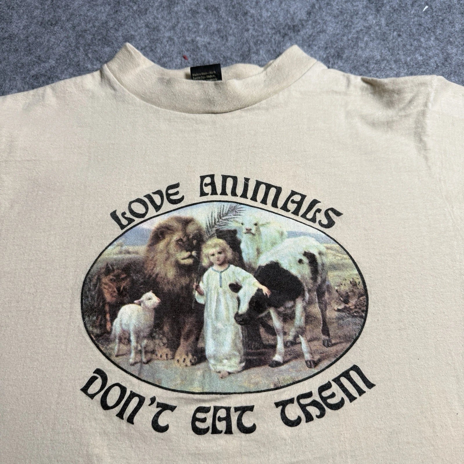 Vintage RARE 80s Love Animals Don't Eat Them Long Sleeve Activism Art T Shirt M Unisex T-shirt, Sweatshirt, Hoodie, Long Sleeve Tee - T-Shirt, Sweatshirt, Hoodie
