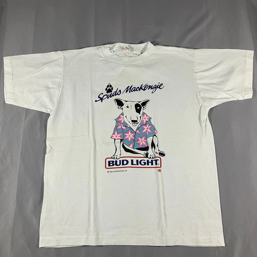 Vintage Alore Spuds MacKenzie Bud Light Shirt Mens Large White 1986 80s Tee Unisex T-shirt, Sweatshirt, Hoodie, Long Sleeve Tee - T-Shirt, Sweatshirt, Hoodie