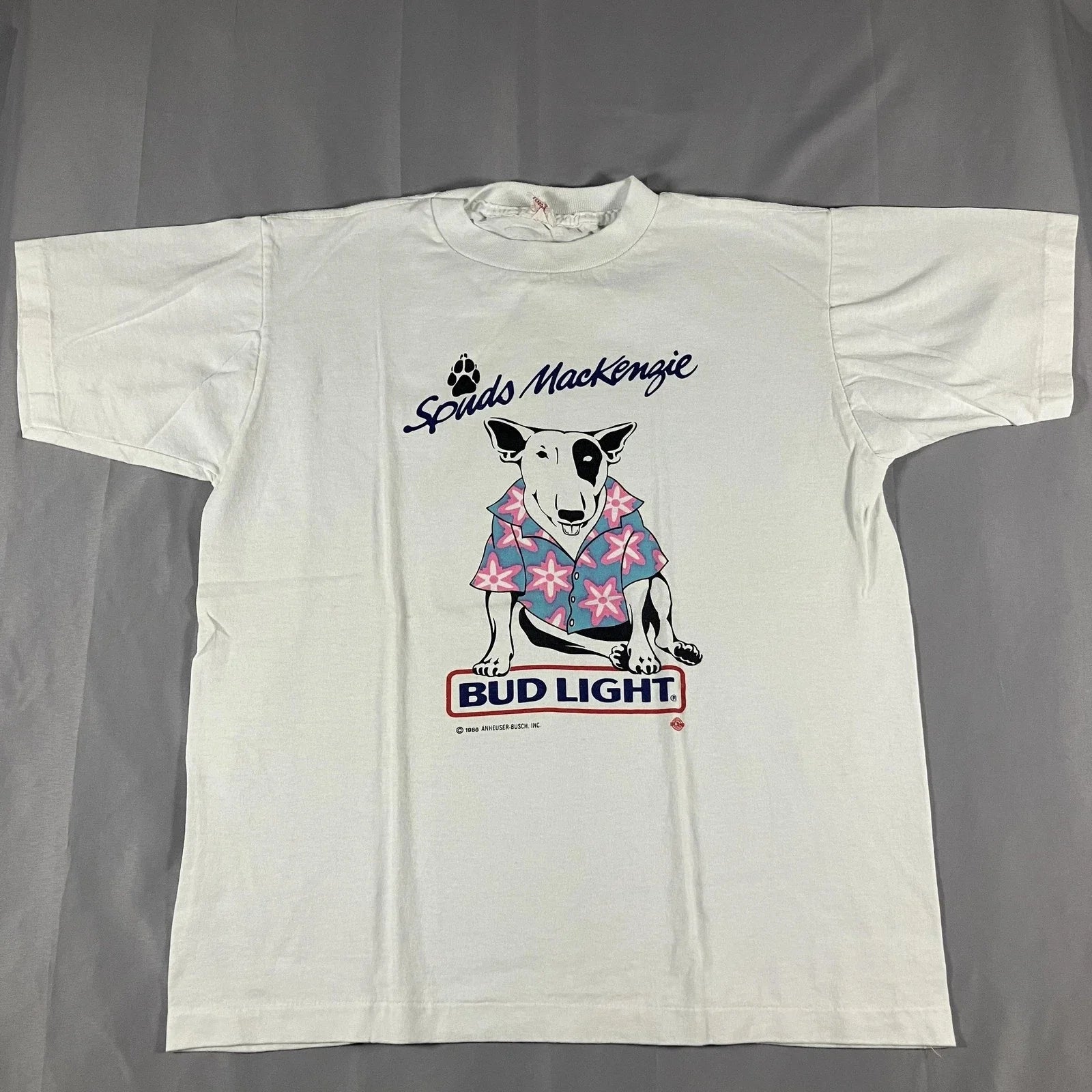 Vintage Alore Spuds MacKenzie Bud Light Shirt Mens Large White 1986 80s Tee Unisex T-shirt, Sweatshirt, Hoodie, Long Sleeve Tee - T-Shirt, Sweatshirt, Hoodie