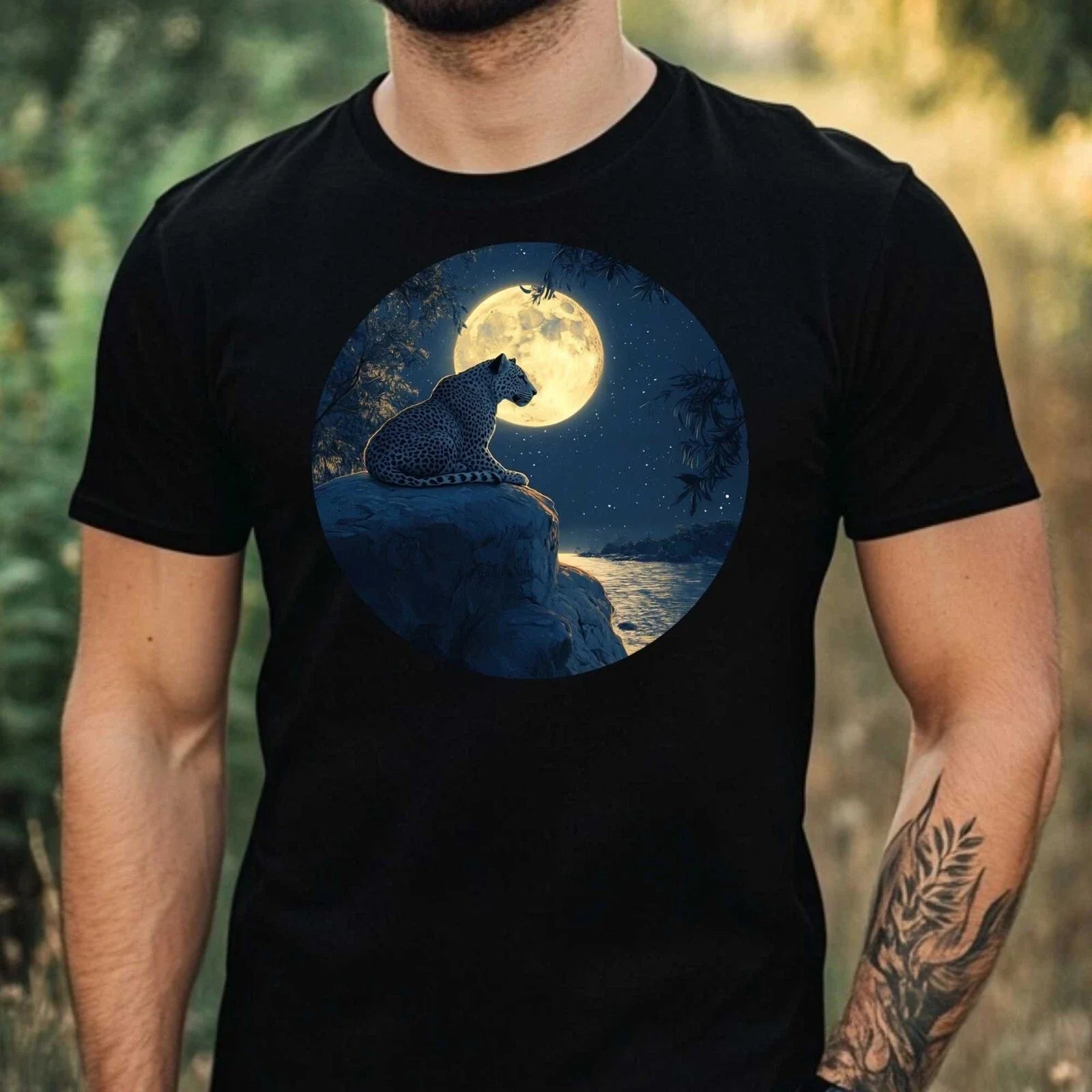 Mens Leopard In Moonlight Motif Cotton T-Shirt Size XS to 5XL Unisex T-shirt, Sweatshirt, Hoodie, Long Sleeve Tee - T-Shirt, Sweatshirt, Hoodie