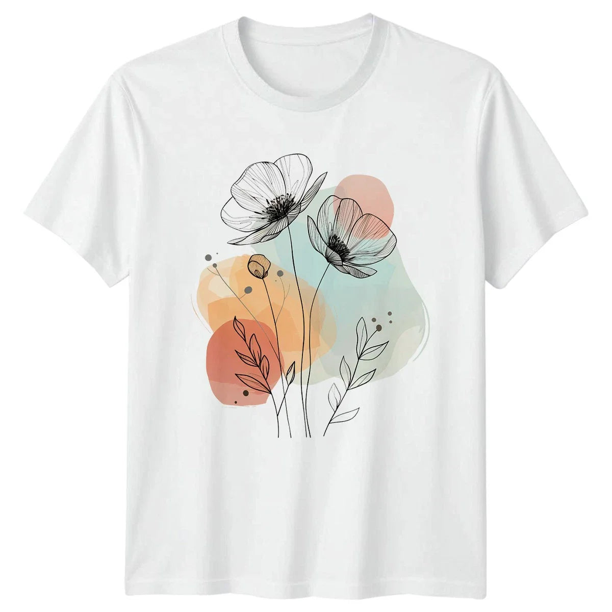 Minimalist Watercolor Floral Line Art T-Shirt Flowers Botanical Nature Unisex T-shirt, Sweatshirt, Hoodie, Long Sleeve Tee - T-Shirt, Sweatshirt, Hoodie