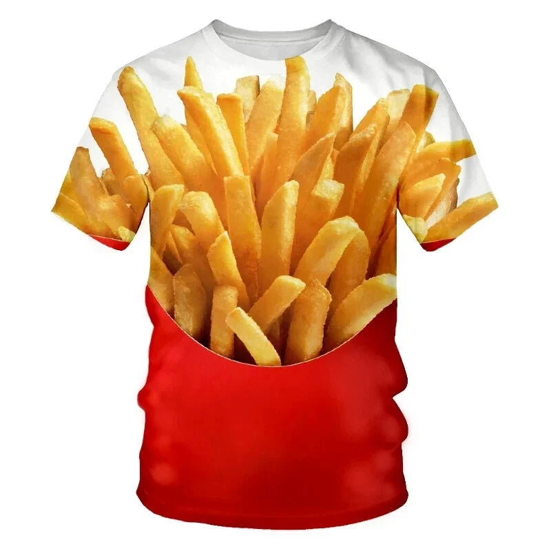 Creative Food Pattern T Shirts Hamburg Pizza Steak French Fries Men's T-Shirts Unisex T-shirt, Sweatshirt, Hoodie, Long Sleeve Tee - T-Shirt, Sweatshirt, Hoodie