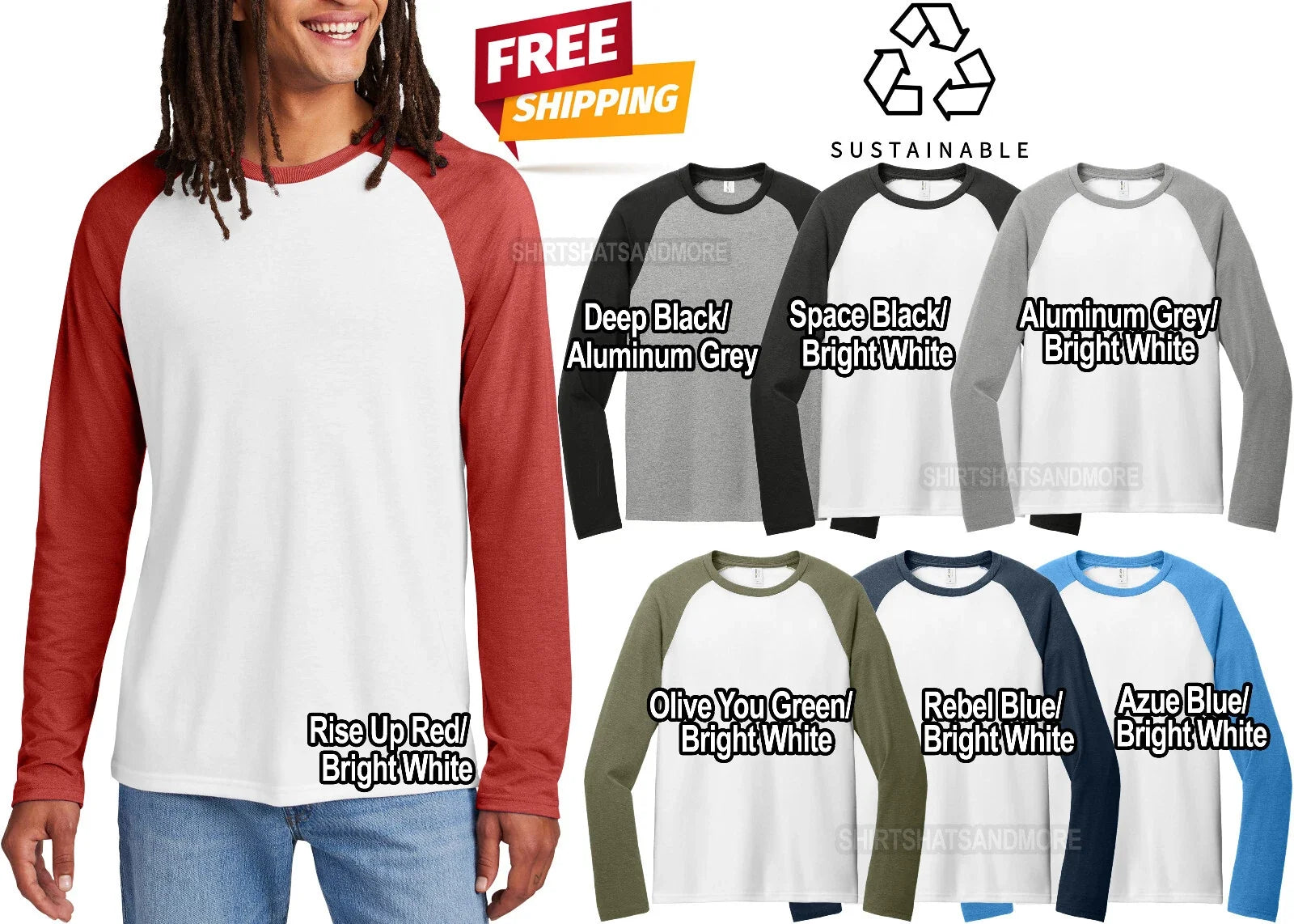 Mens Triblend Long Sleeve Baseball Tee Colorblock Soft Raglan T-Shirt XS-4XL NEW Unisex T-shirt, Sweatshirt, Hoodie, Long Sleeve Tee - T-Shirt, Sweatshirt, Hoodie