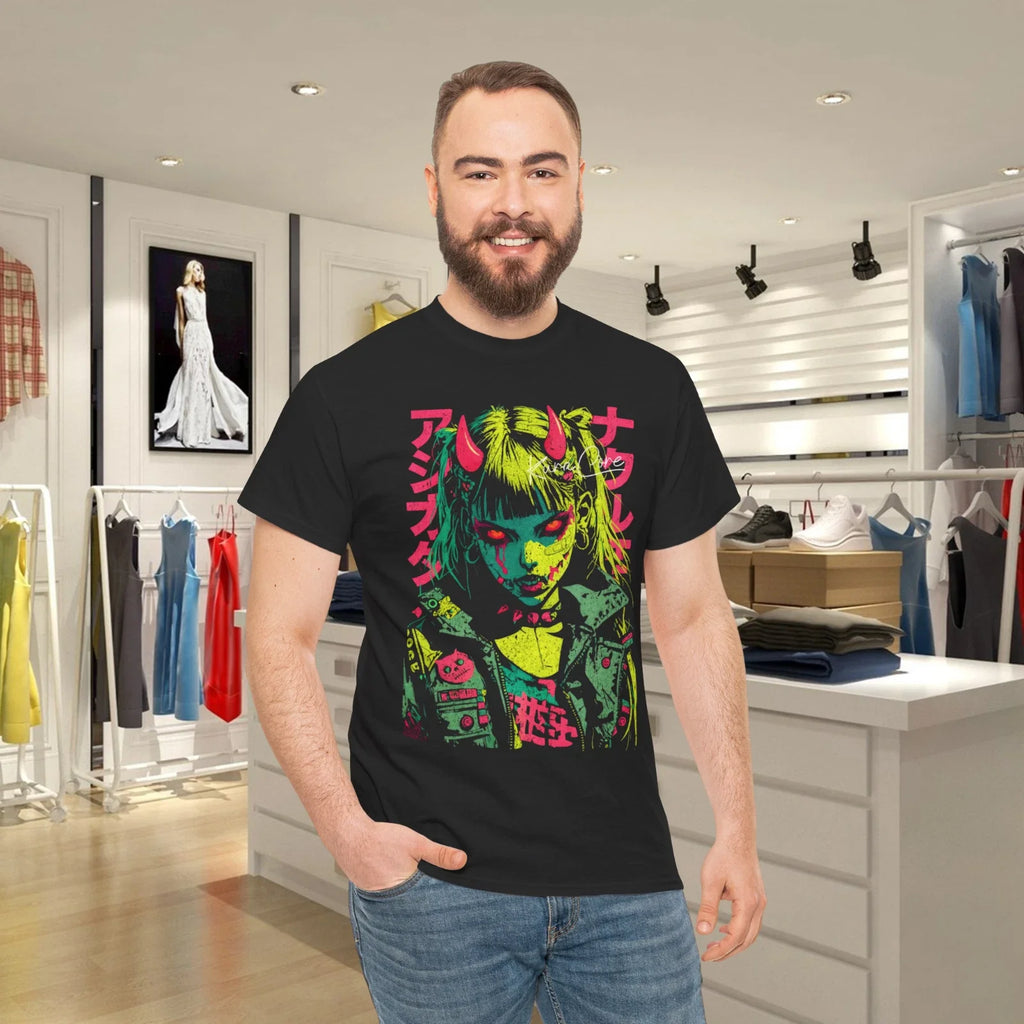 Japanese Punk Demon Girl Neon Horror Graphic T-Shirt Unisex Unisex T-shirt, Sweatshirt, Hoodie, Long Sleeve Tee - T-Shirt, Sweatshirt, Hoodie